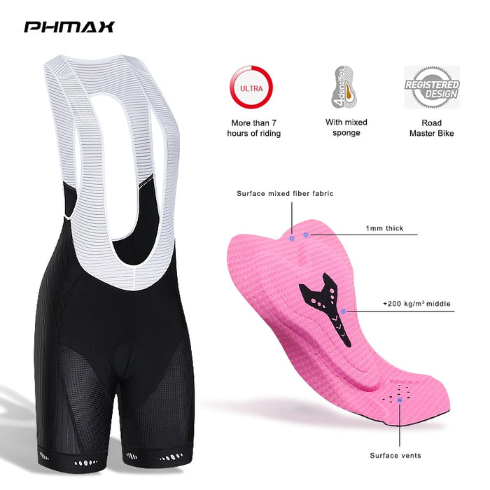 Breathable Back Cutout Women's Padded Cycling Bib Shorts With Pockets